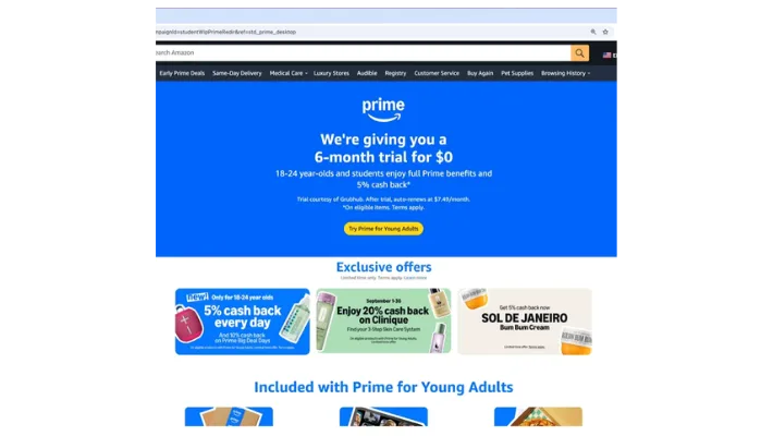 تجربة Amazon Prime للطلاب مجانًا 6 أشهر