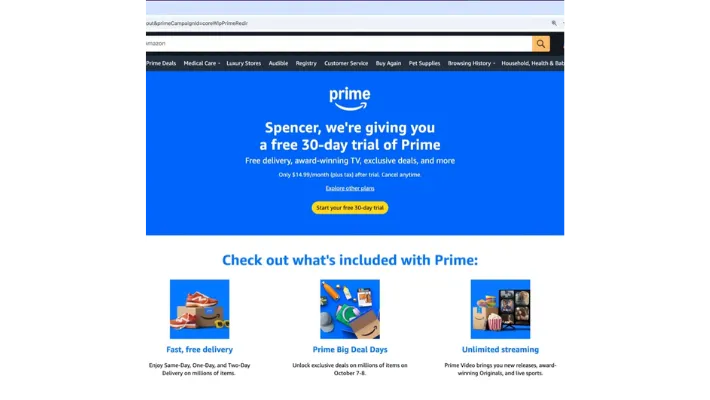 تسجيل تجربة Amazon Prime المجانية 30 يومًا