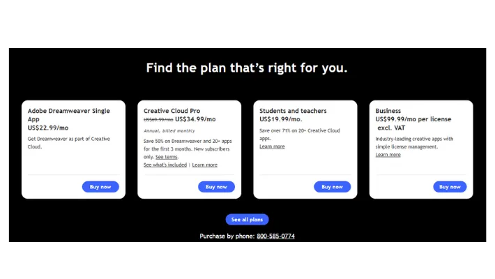 Dreamweaver free trial and subscription plans